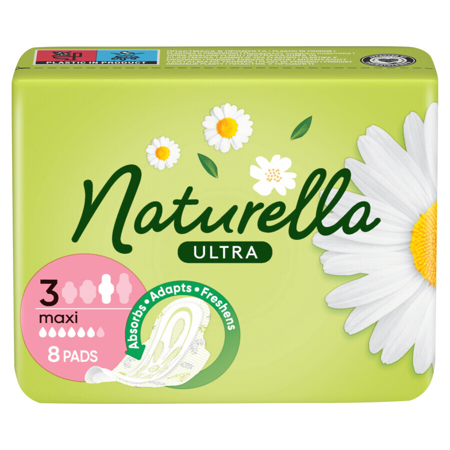 Naturella Ultra, serviettes hygiéniques avec ailettes, camomille, Maxi, 8 pcs