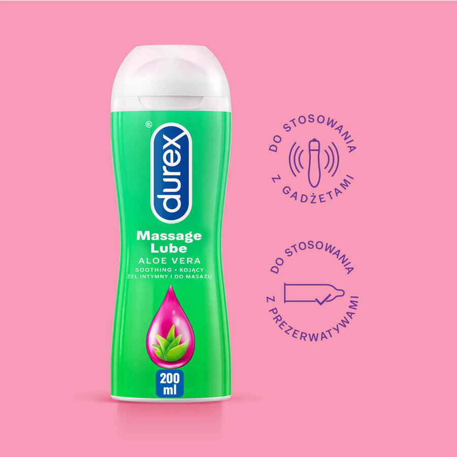 Durex, gel intime et de massage hydratant 2en1, aloe vera, 200 ml