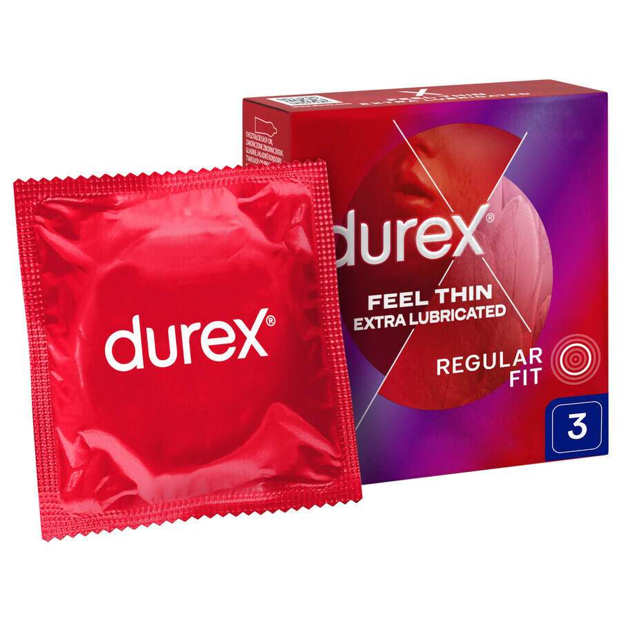 Durex Fetherlite Elite, préservatifs avec plus de lubrifiant, plus fins, 3 pièces