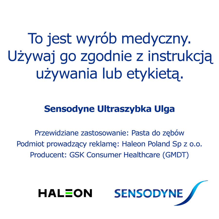 Sensodyne Ultrafast Relief, dentifrice pour dents hypersensibles, 75 ml