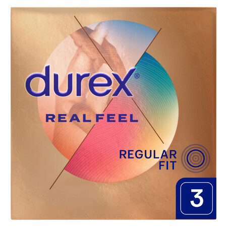 Durex Real Feel, preservativos lisos sin látex, 3 piezas