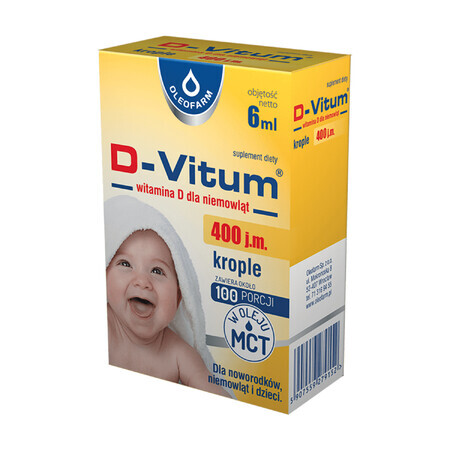 D-Vitum 400 IU, vitamine D pour les nouveau-nés, les nourrissons et les enfants, gouttes orales, 6 ml