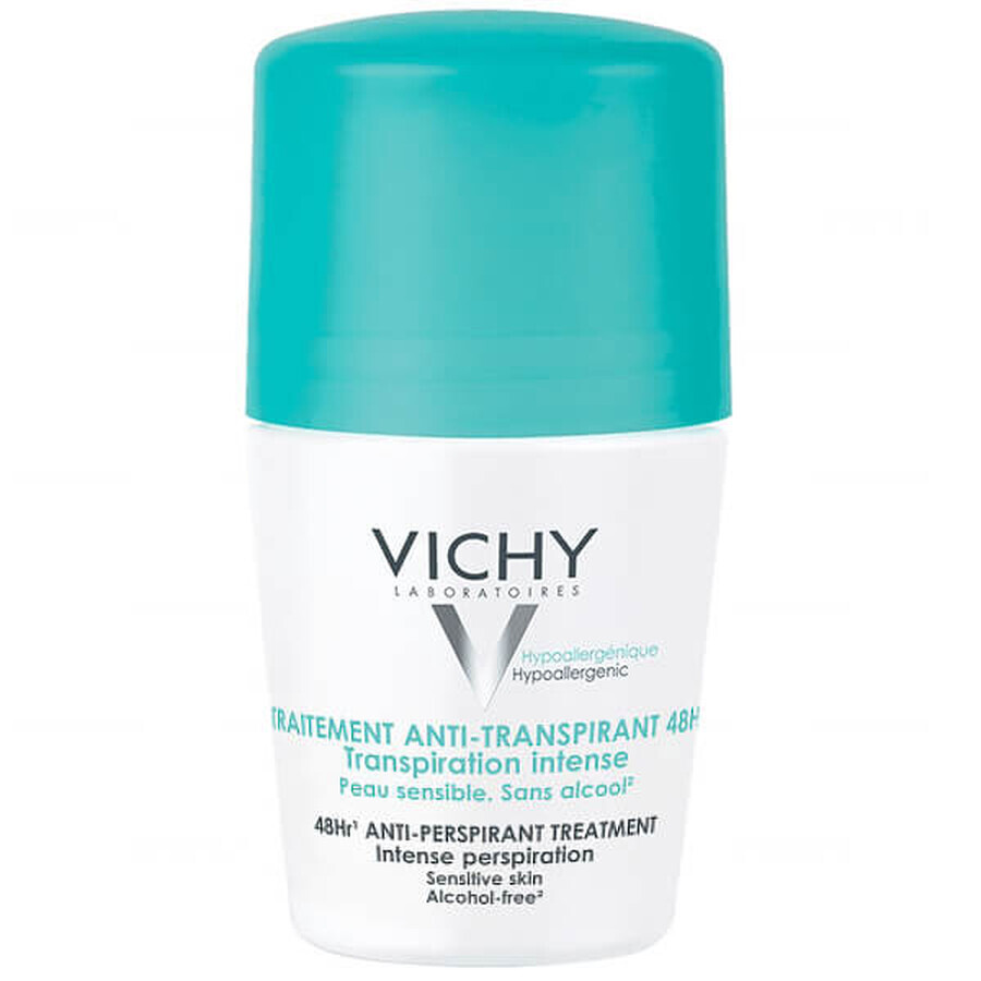 Vichy, roll-on anti-transpirant, traitement anti-transpirant contre la transpiration excessive, 48 h, 50 ml