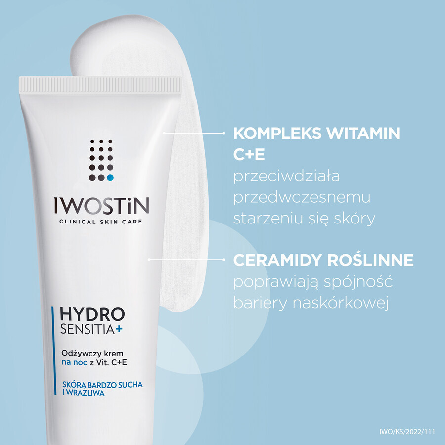 Iwostin Hydro Sensitia, nourishing night cream with vitamins C+E, 50 ml