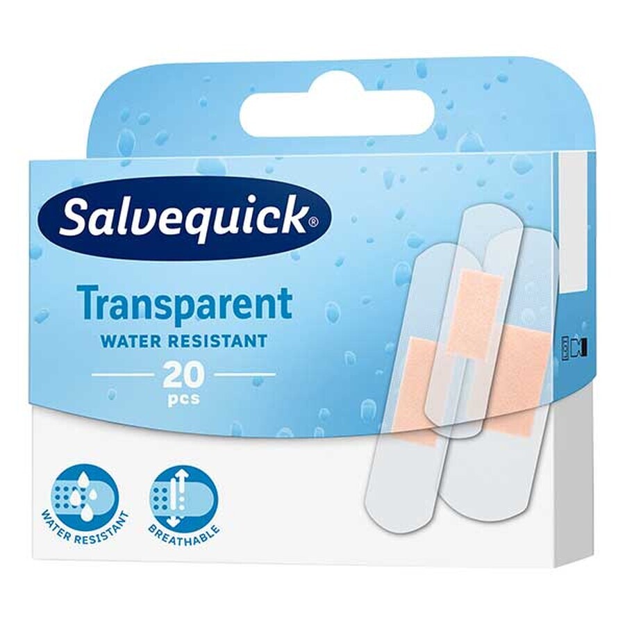 Salvequick Transparent, pansements transparents, imperméables, 20 pièces