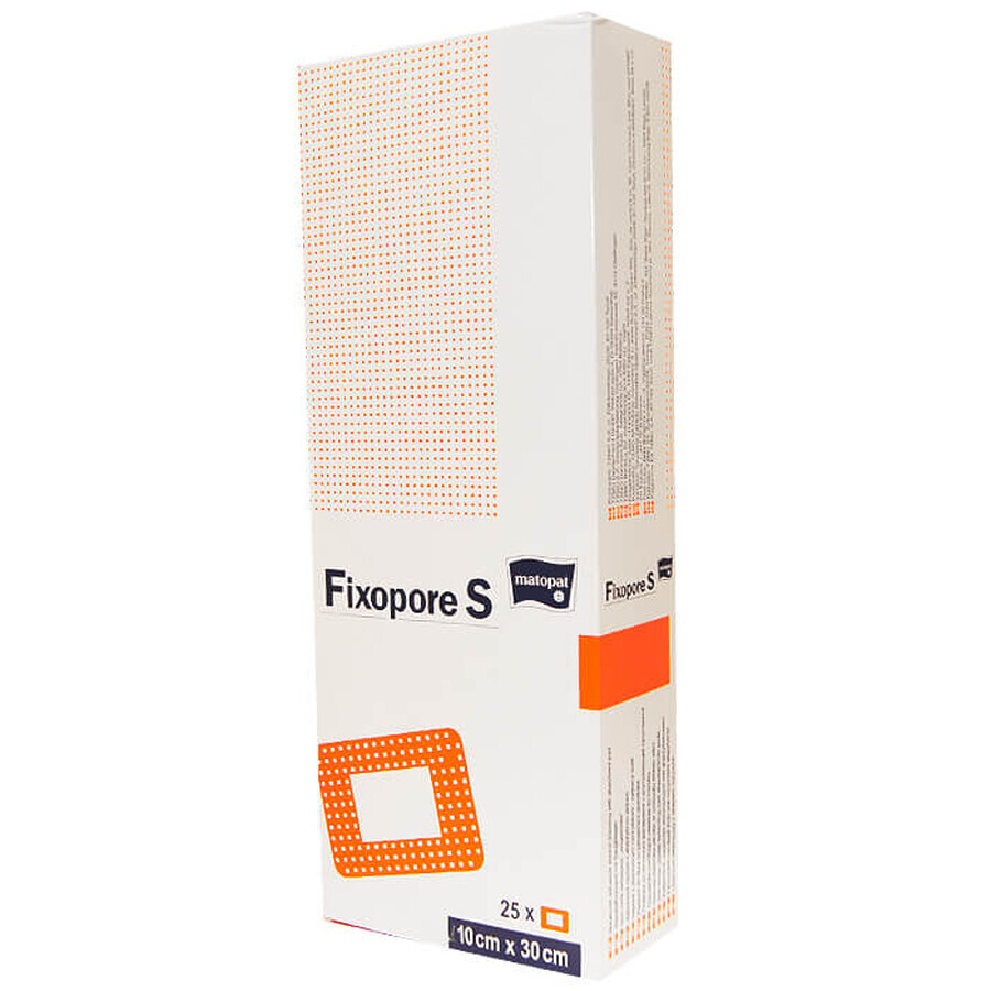 Matopat Fixopore S, pansement auto-adhésif, non tissé, stérile, avec tampon absorbant, 10 cm x 30 cm, 25 pièces