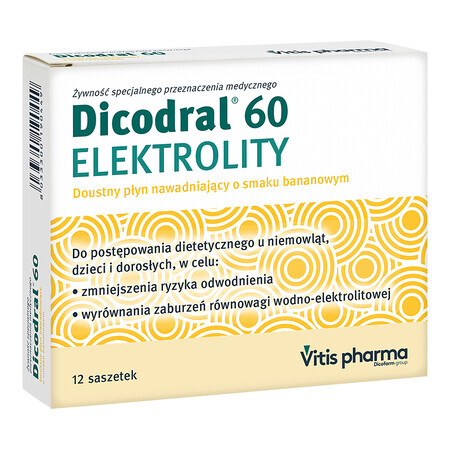 Dicodral 60 Electrolytes, goût banane, 12 sachets