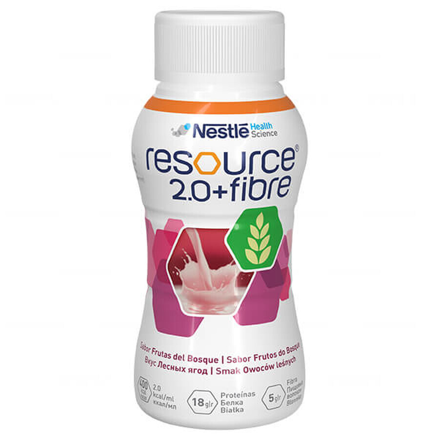 Resource 2.0 + Fibre, supplément nutritionnel, goût fruits des bois, 4 x 200 ml