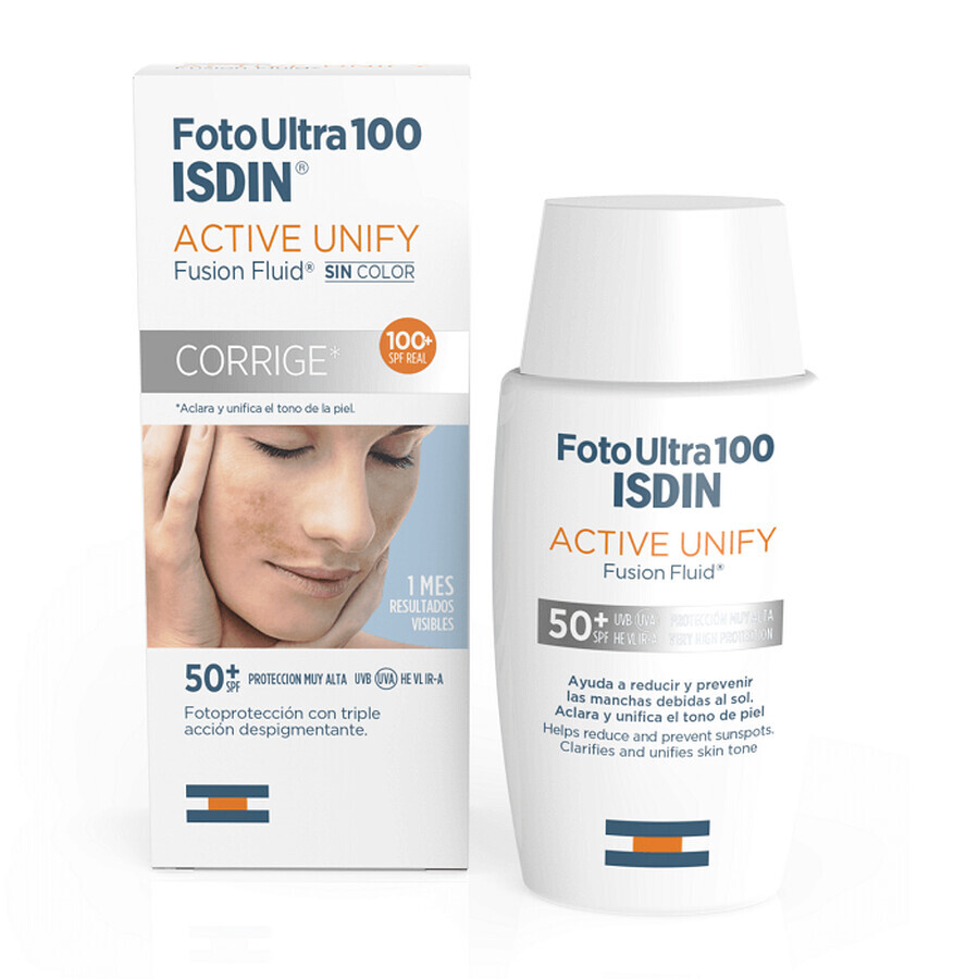 Isdin Active Unify Fusion Fluide solaire pour le visage avec SPF 50+, 50 ml