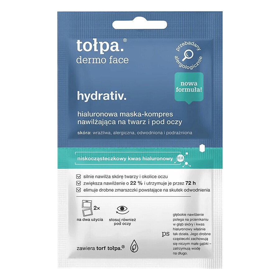 Tolpa Dermo Face Hydrativ, maschera ialuronica idratante per viso e occhi, 6 ml x 2 bustine