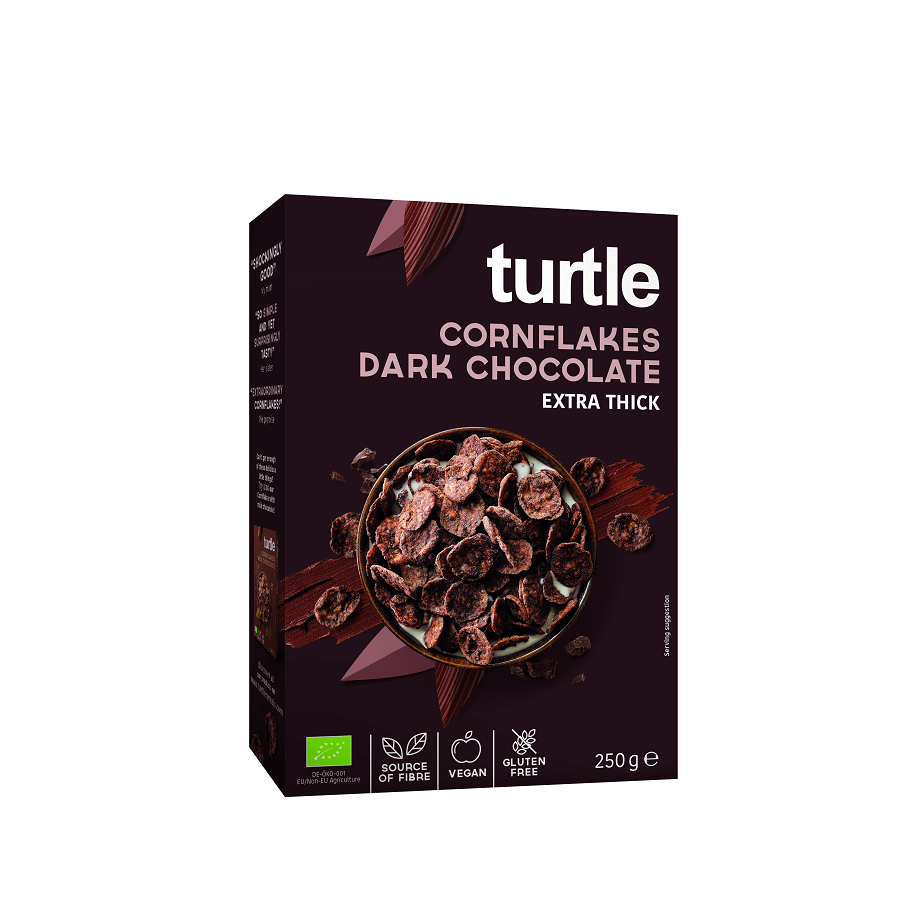 Eco corn flakes enrobés de chocolat noir, 250 grammes, Turtle SPRL