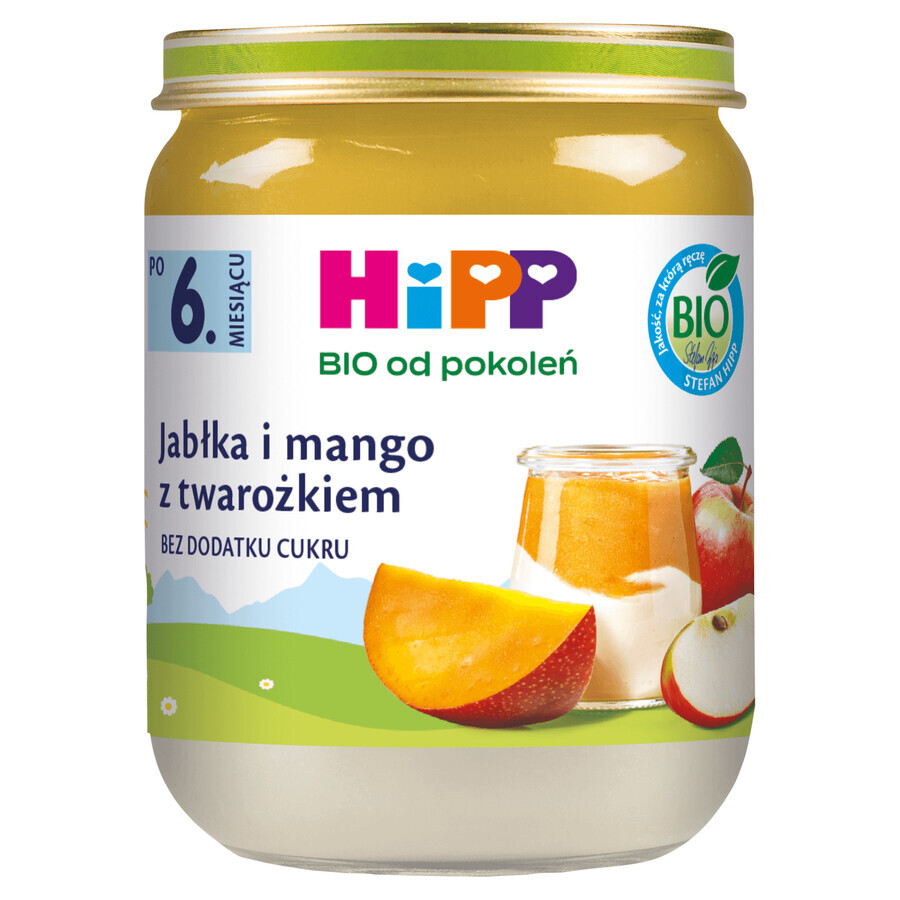 HiPP Fruit Duet Bio, măr și mango cu brânză de vaci, după 6 luni, 160 g