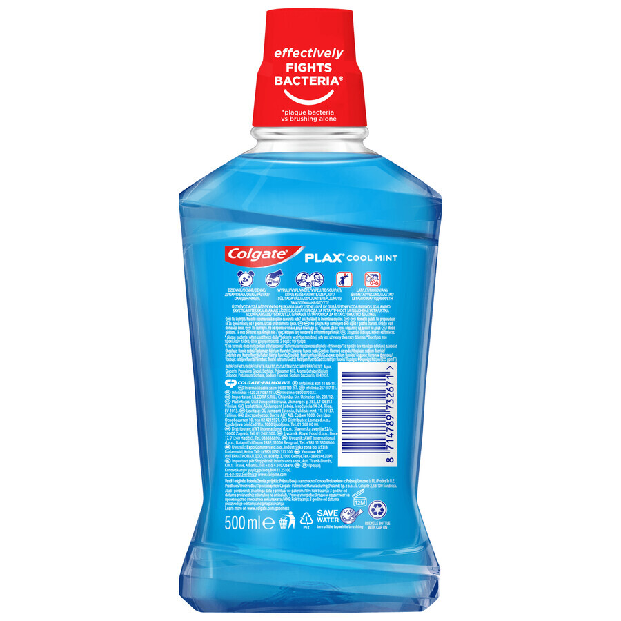 Colgate Plax Cool Mint, bain de bouche, sans alcool, 500 ml