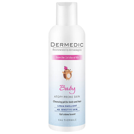 Dermedic Linum Emolient Baby, cremiges Waschgel vom ersten Lebenstag an, trockene, atopische Haut mit Psoriasis-Symptomen, 200 ml