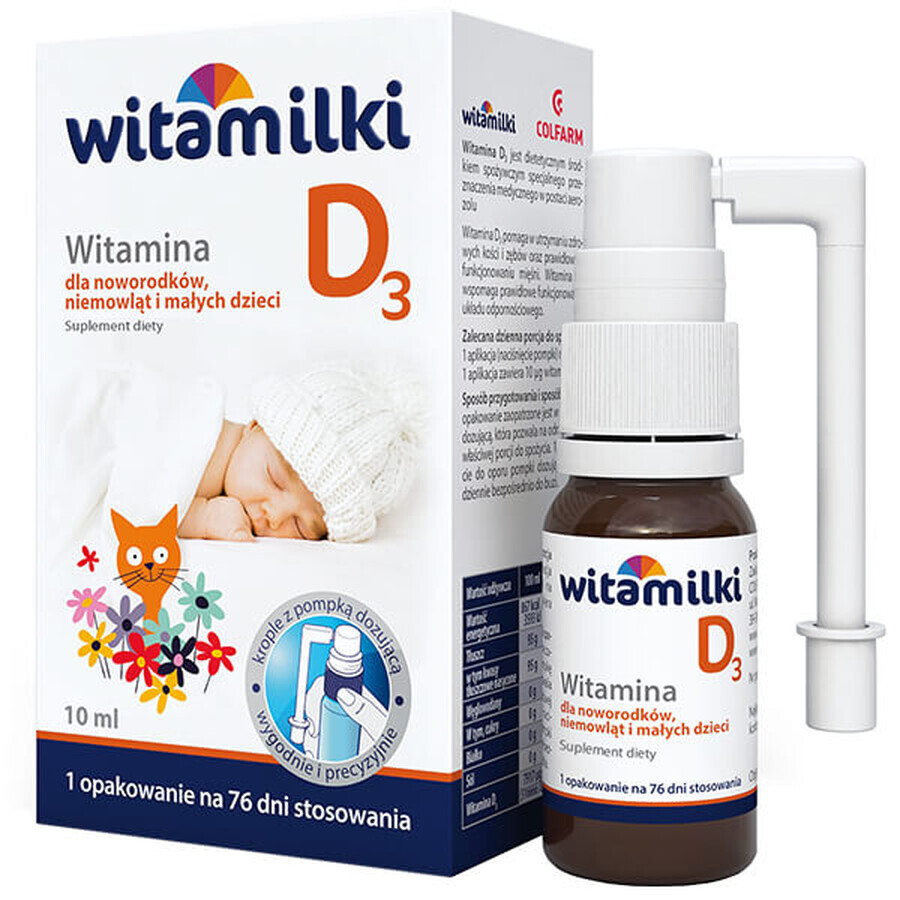 Vitamine D3 pour nouveau-nés, nourrissons et jeunes enfants, gouttes avec pompe doseuse, 10 ml