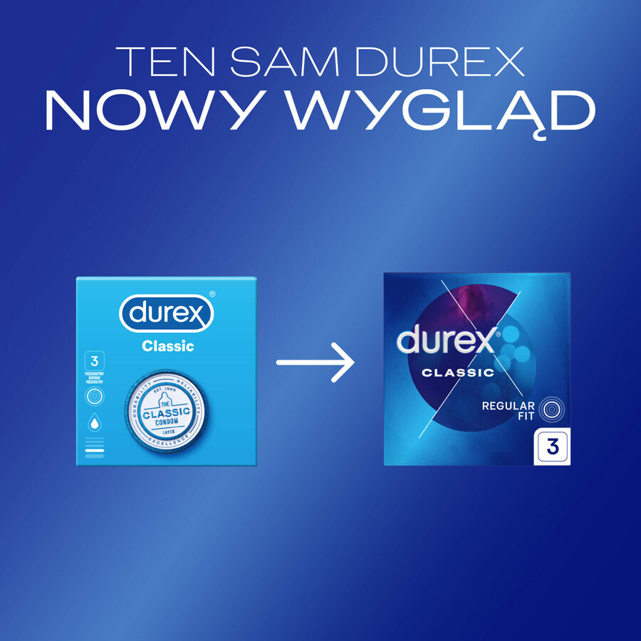 Durex Classic, préservatifs classiques lisses, 3 pièces