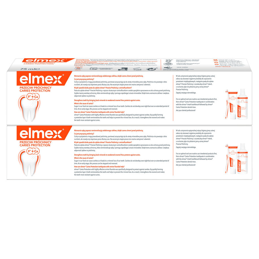 Elmex Against Caries, dentifrice au fluorure d'amines, 2 x 75 ml