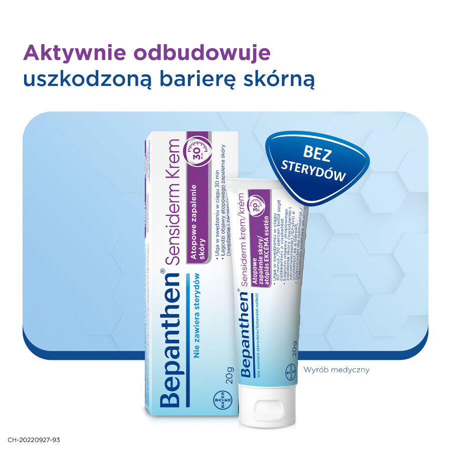 Bepanthen Sensiderm Crème, soin en AD et eczéma, à partir de 1 mois, 20 g