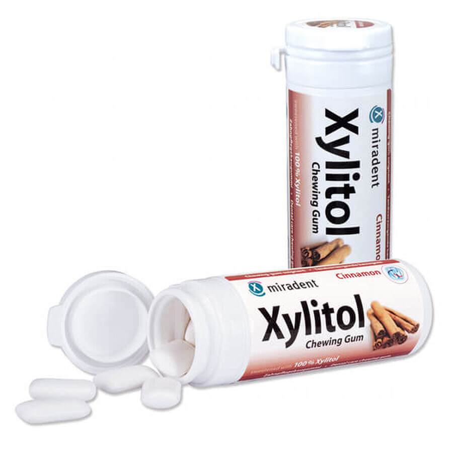 Miradent Xylitol, chewing-gum au xylitol, goût cannelle, 30 pièces