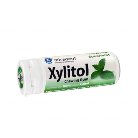 Miradent Xylitol, chewing-gum au xylitol, goût menthe verte, 30 pièces