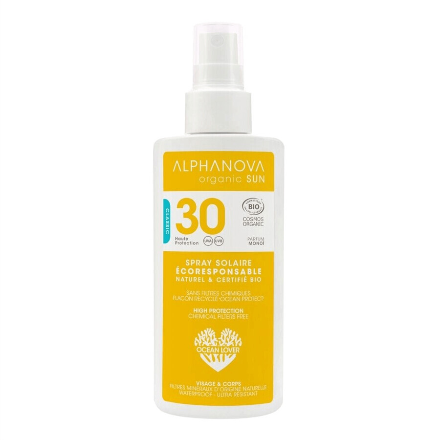 Alphanova Sun Bio, spray solaire, hypoallergénique, SPF 30, 125 g