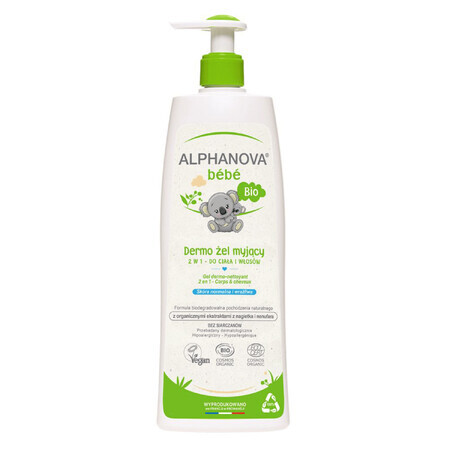 Alphanova Bebe, dermo-gel pour le lavage du corps et des cheveux, naturel, avec pompe, 500 ml