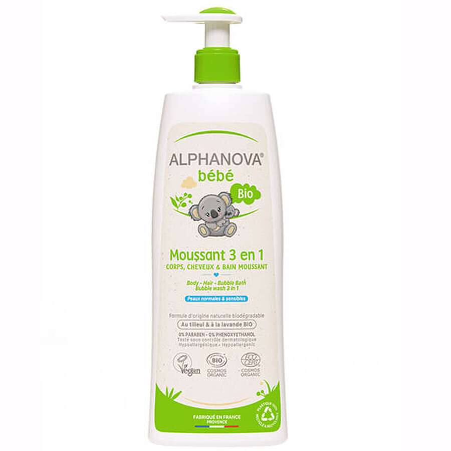 Alphanova Bebe, lotion de bain pour bébé 3en1, 500 ml