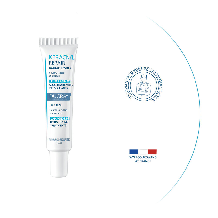 Ducray Keracnyl Repair, baume à lèvres régénérant, peaux sèches, 15 ml