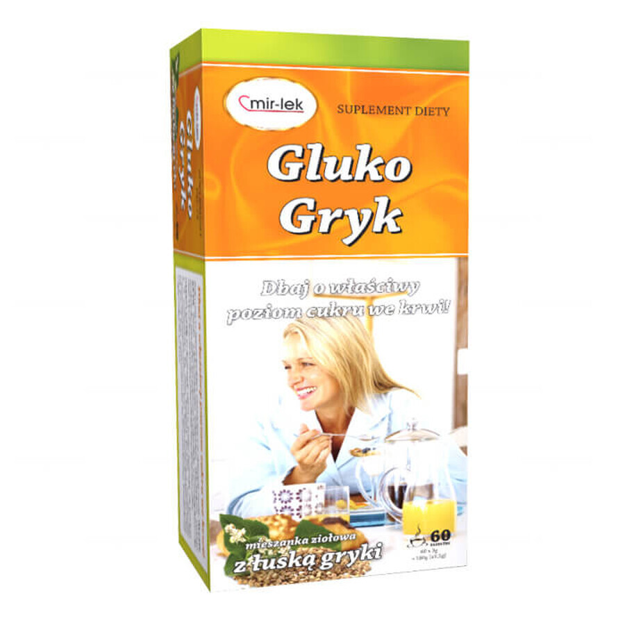 Gluko-Gryk, miscela di erbe con foglie di gelso bianco e pula di grano saraceno, 2,5 g x 60 bustine