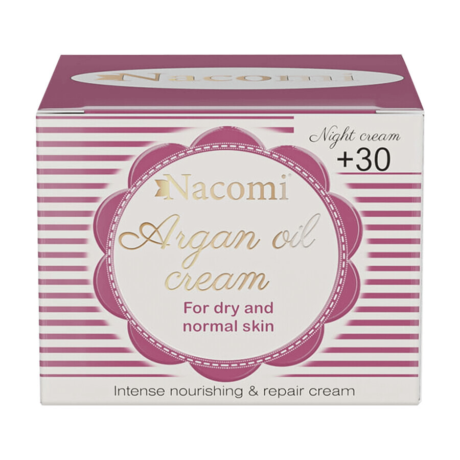 Nacomi, crema facial de argán con ácido hialurónico 30+, noche, 50 ml