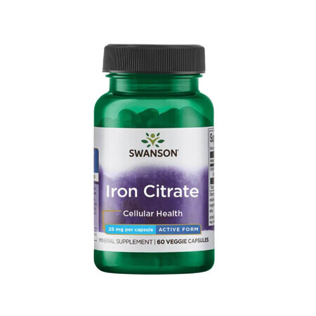 Swanson Iron Citrate, fer 25 mg, 60 gélules végétales