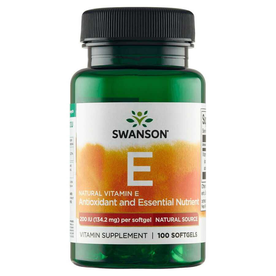 Swanson E, vitamine E naturelle 200 UI, 100 capsules de gel