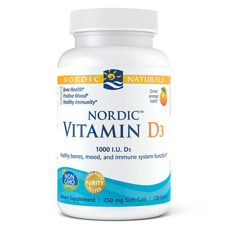 Nordic Naturals Vitamin D3, vitamine D 1000 IU, goût orange, 120 gélules