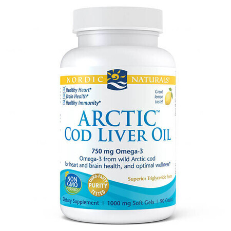 Nordic Naturals Arctic Cod Liver Oil, arôme citron, 90 gélules