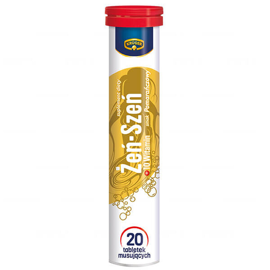 Kruger Ginseng + 10 Vitamines, goût orange, 20 comprimés effervescents