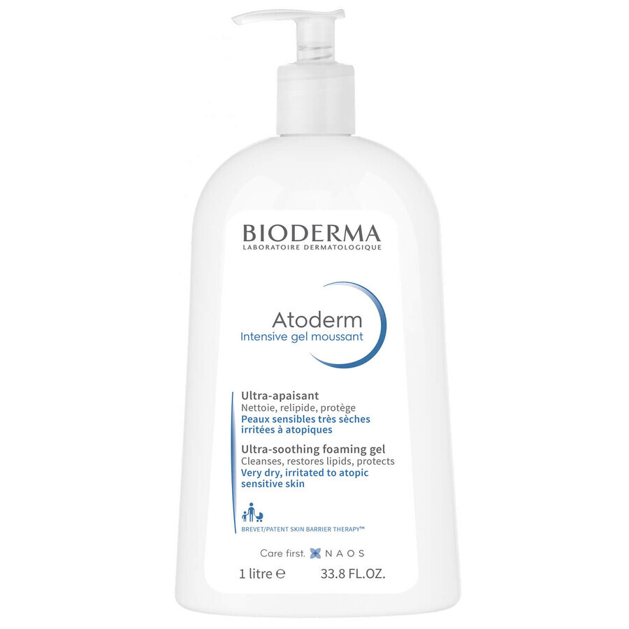 Bioderma Atoderm Gel limpiador intensivo y suave que reduce el picor de la piel, 1 l