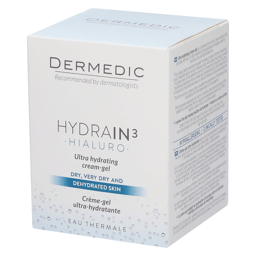 Dermedic Hydrain 3 Hialuro, gel-crème ultra-hydratant pour le visage, peaux sèches, 50 ml