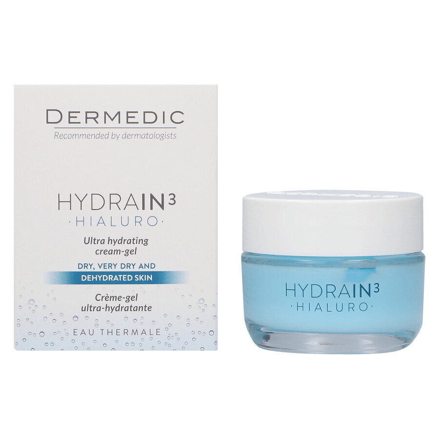 Dermedic Hydrain 3 Hialuro, gel-crème ultra-hydratant pour le visage, peaux sèches, 50 ml