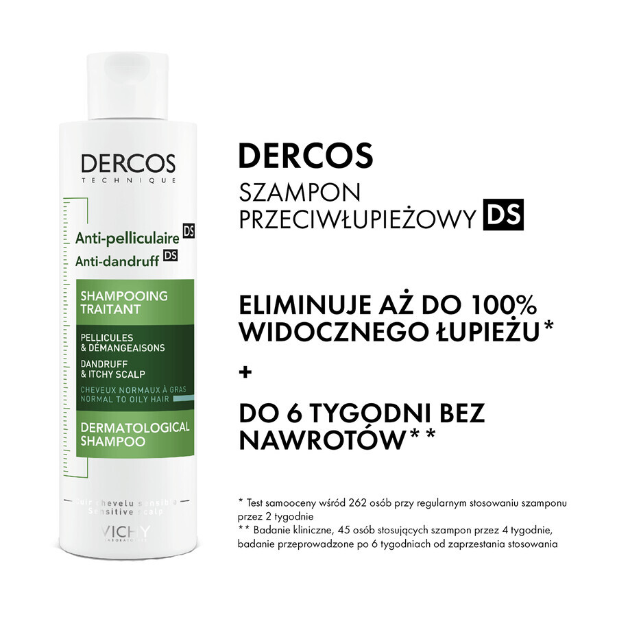 Vichy Dercos Anti Dandruff DS, shampooing antipelliculaire, cheveux normaux et gras, 390 ml