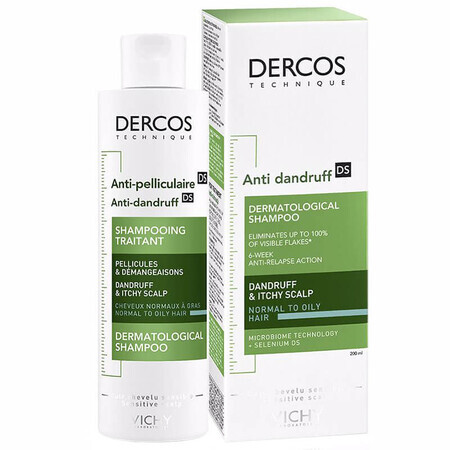 Vichy Dercos Anti Dandruff DS, shampooing antipelliculaire, cheveux normaux et gras, 200 ml