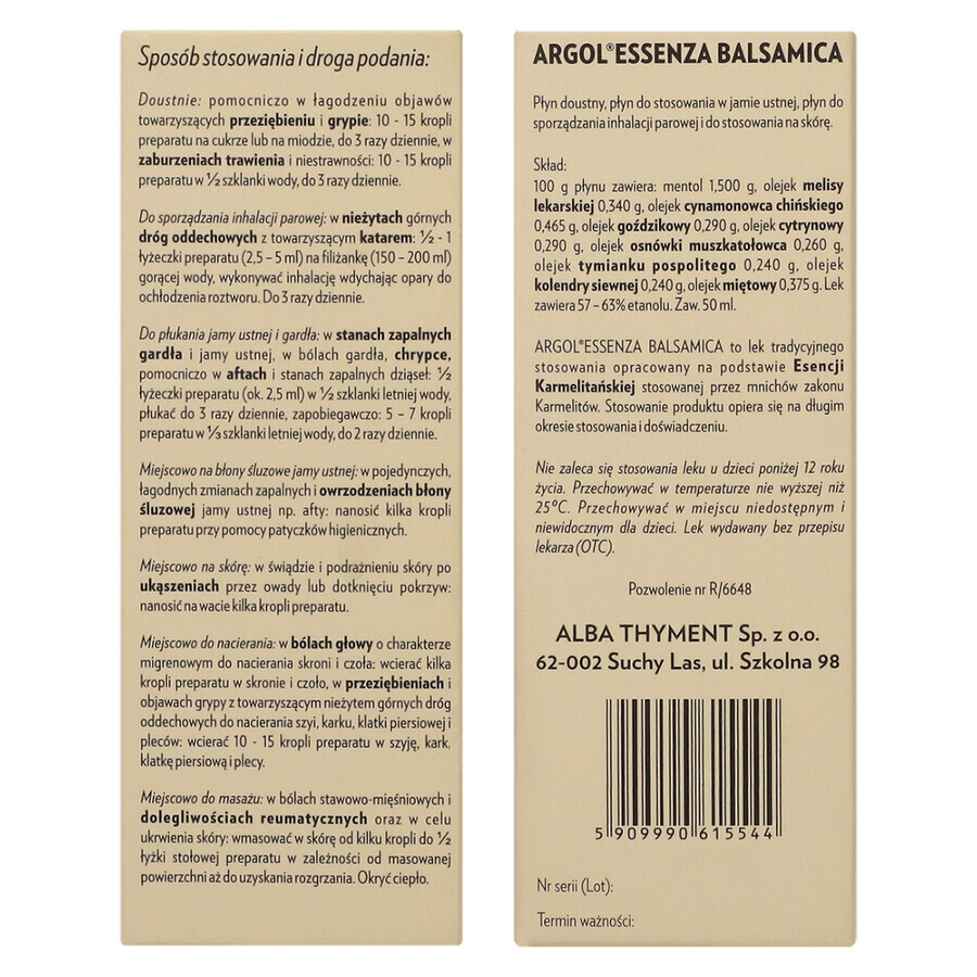 Argol Essenza Balsamica, liquide, 50 ml