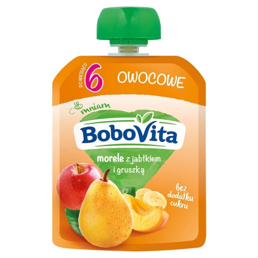 BoboVita Mousse in een tube, abrikozen met appel en peer, na 6 maanden, 80 g