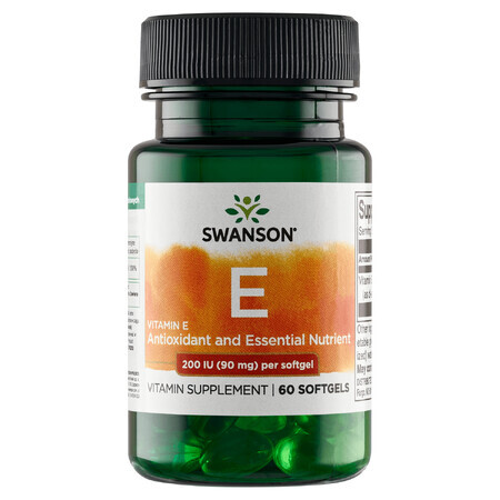 Swanson E, vitamine E 200 IU, 60 capsules de gel