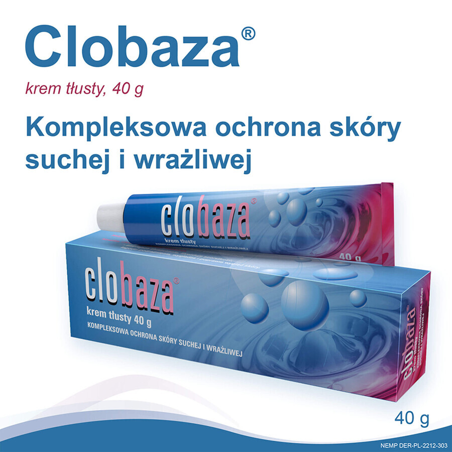 Clobaza, crème grasse, protection complète pour les peaux sèches et sensibles, 40 g