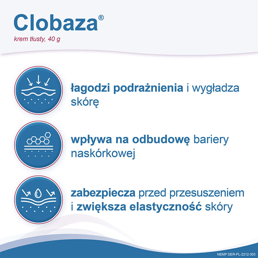 Clobaza, crème grasse, protection complète pour les peaux sèches et sensibles, 40 g