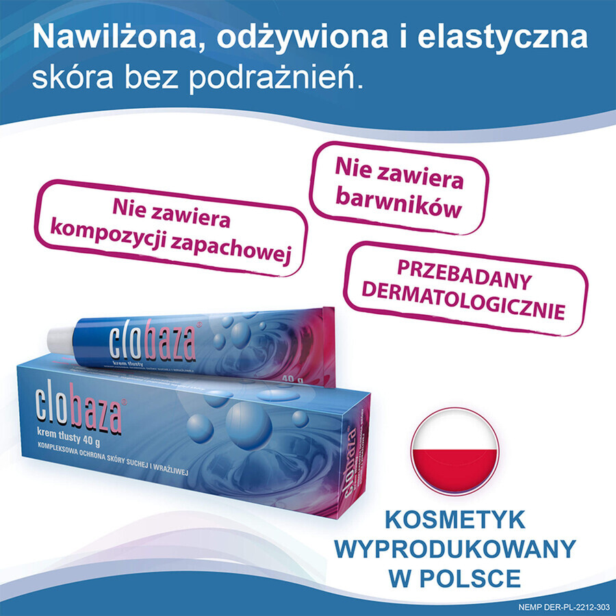 Clobaza, crème grasse, protection complète pour les peaux sèches et sensibles, 40 g