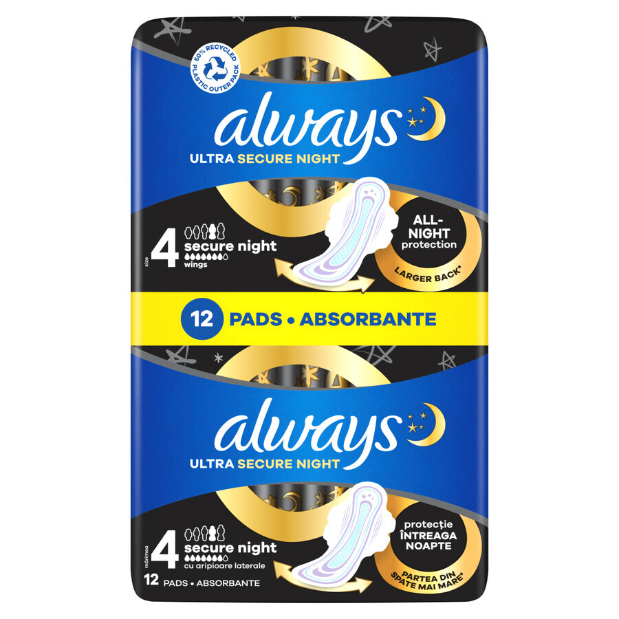 Always Ultra, night sanitary napkins with wings, Secure Night, 12 pcs