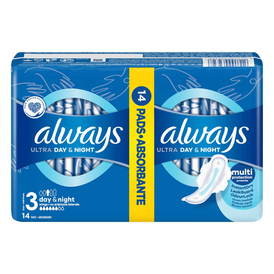 Always Ultra Night, serviettes hygiéniques avec ailettes, 14 pièces