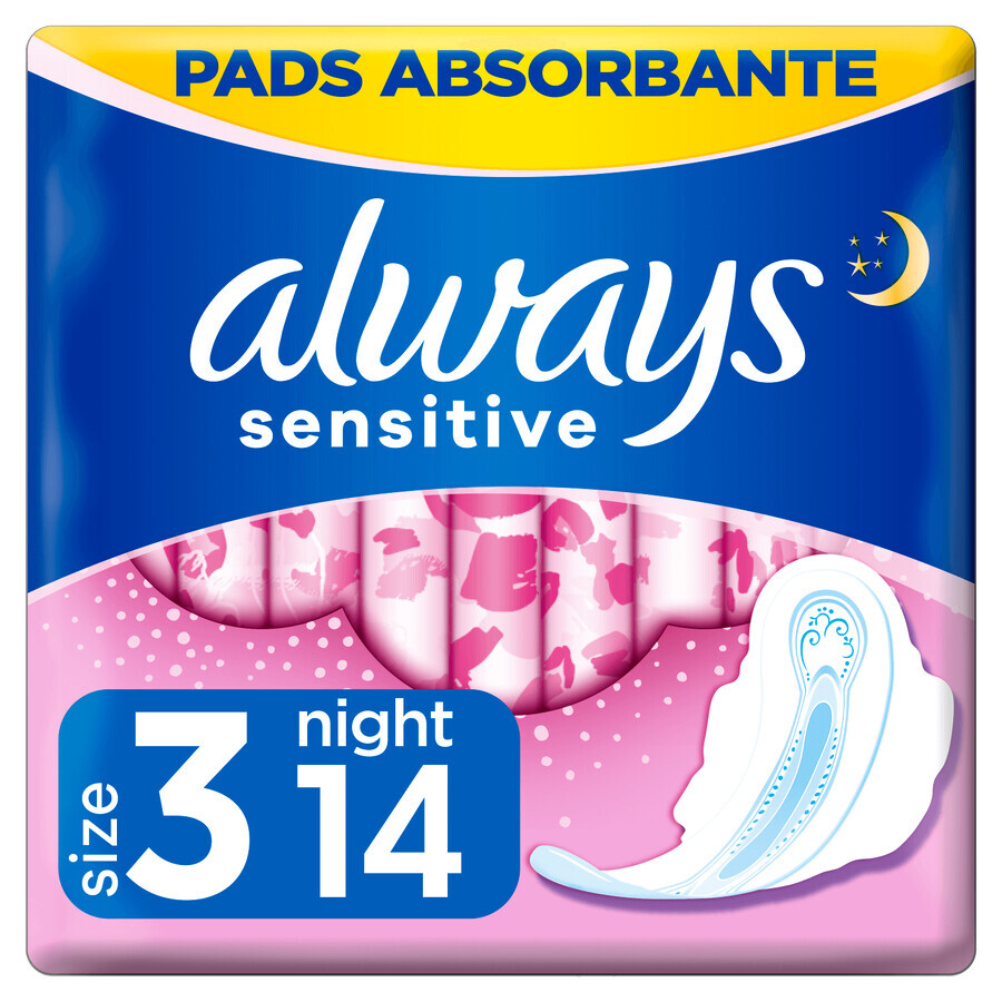 Always Ultra Night Sensitive, serviettes hygiéniques avec ailettes, 14 pièces