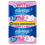 Always Ultra Night Sensitive, serviettes hygiéniques avec ailettes, 14 pièces